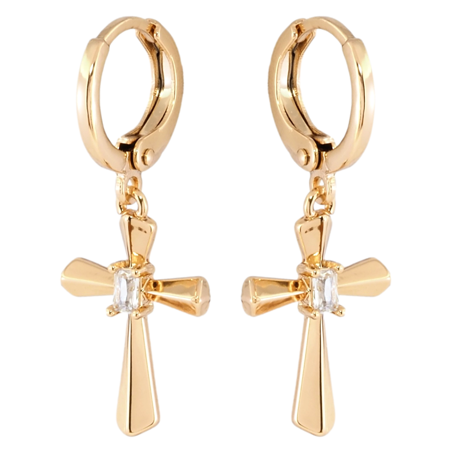 Серьги Xuping Позолота 18K подвески на колечках Крестики с цирконием фото №1