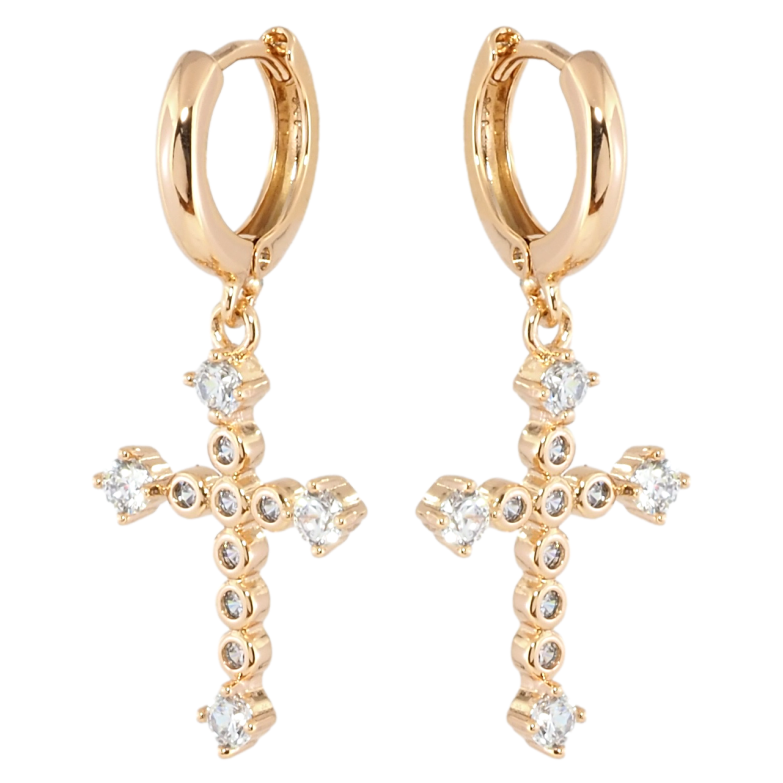 Сережки Xuping Позолота 18K підвіски на колечках Хрестики з цирконієм фото №14