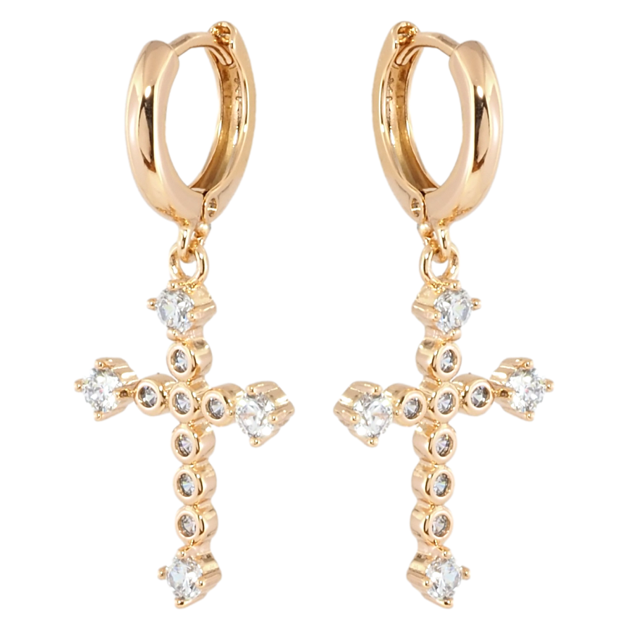 Серьги Xuping Позолота 18K подвески на колечках Крестики с цирконием фото №1