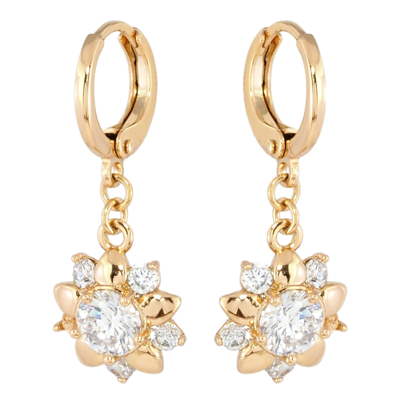 Сережки Xuping Позолота 18K підвіски на колечках Квіточки з цирконієм фото №5