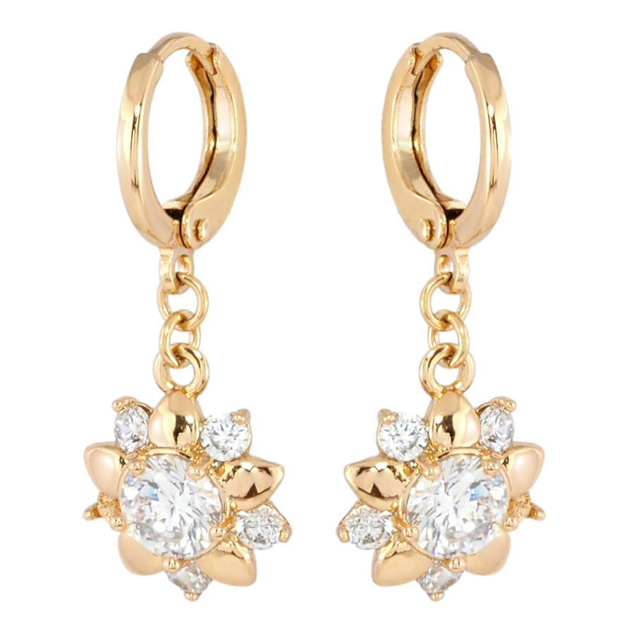 Серьги Xuping Позолота 18K подвески на колечках Цветочки с цирконием фото №1
