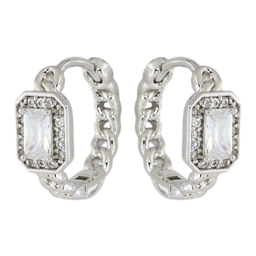 Серьги Xuping Родий колечки Узор цепочка с кристальной вставкой фото №1 Серьги Xuping Родий колечки Узор цепочка с кристальной вставкой фото №1