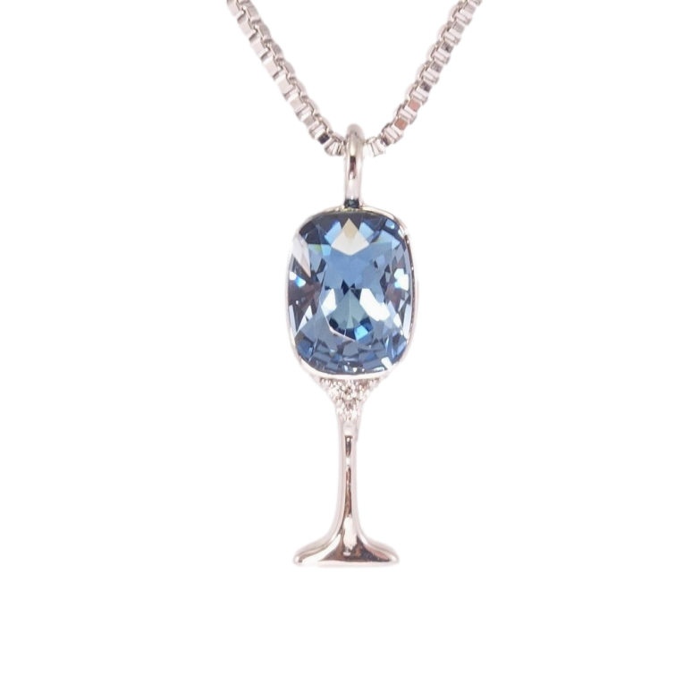 Кулон Xuping цвет Родий с кр-ми Swarovski на цепочке Бокал с кристаллом Montana дл. 41,5-47см х 1мм фото №5