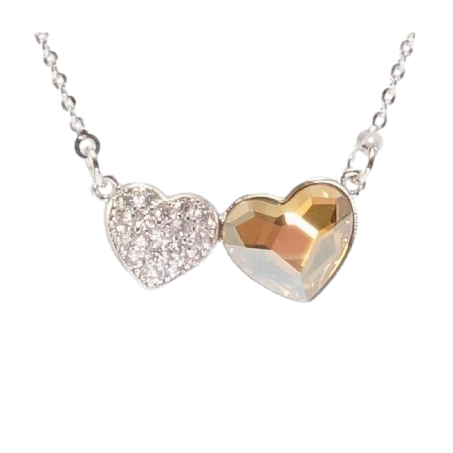 Кулон Xuping колір Родій із кристалами Swarovski на ланцюжку Пара Сердець довжина 41-47 см фото №1 Кулон Xuping колір Родій із кристалами Swarovski на ланцюжку Пара Сердець довжина 41-47 см фото №1