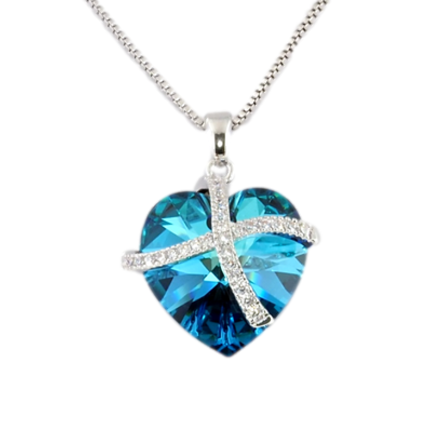 Кулон Xuping колір Родій із кристалами Swarovski на ланцюжку Серце кристал Oceanblue довжина 38-43см х 1мм фото №1 Кулон Xuping колір Родій із кристалами Swarovski на ланцюжку Серце кристал Oceanblue довжина 38-43см х 1мм фото №1