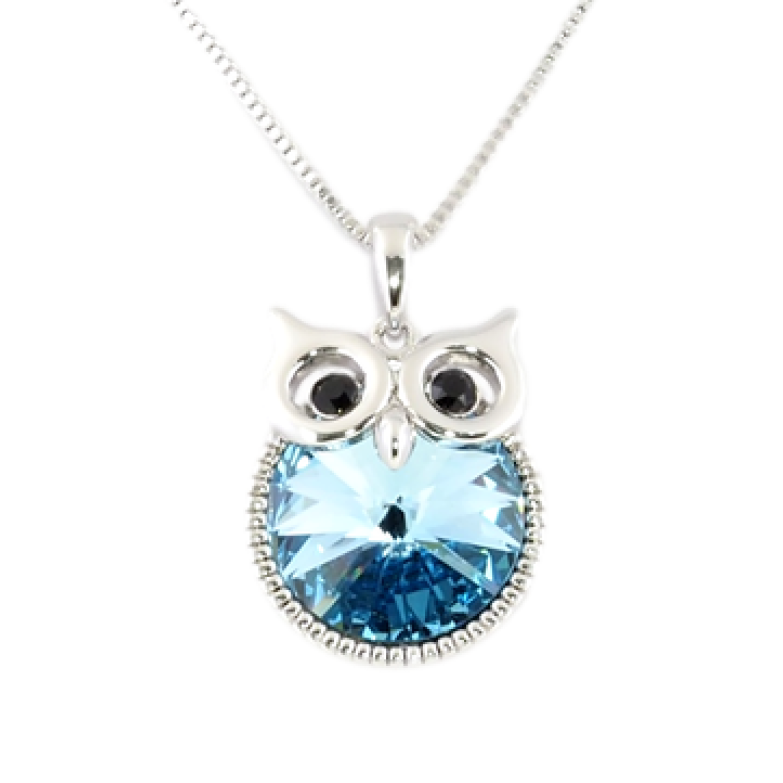 Кулон Xuping колір Родій із кристалами Swarovski на ланцюжку Сова з кристалом Aquamarine довжина 40-45см х 1мм фото №15