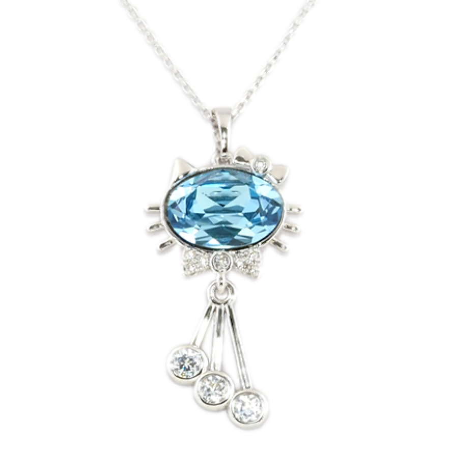 Кулон Xuping цвет Родий с кристаллами Swarovski на цепочке Котик с кристаллом Aquamarine длина 39.5-44см х фото №1 Кулон Xuping цвет Родий с кристаллами Swarovski на цепочке Котик с кристаллом Aquamarine длина 39.5-44см х фото №1
