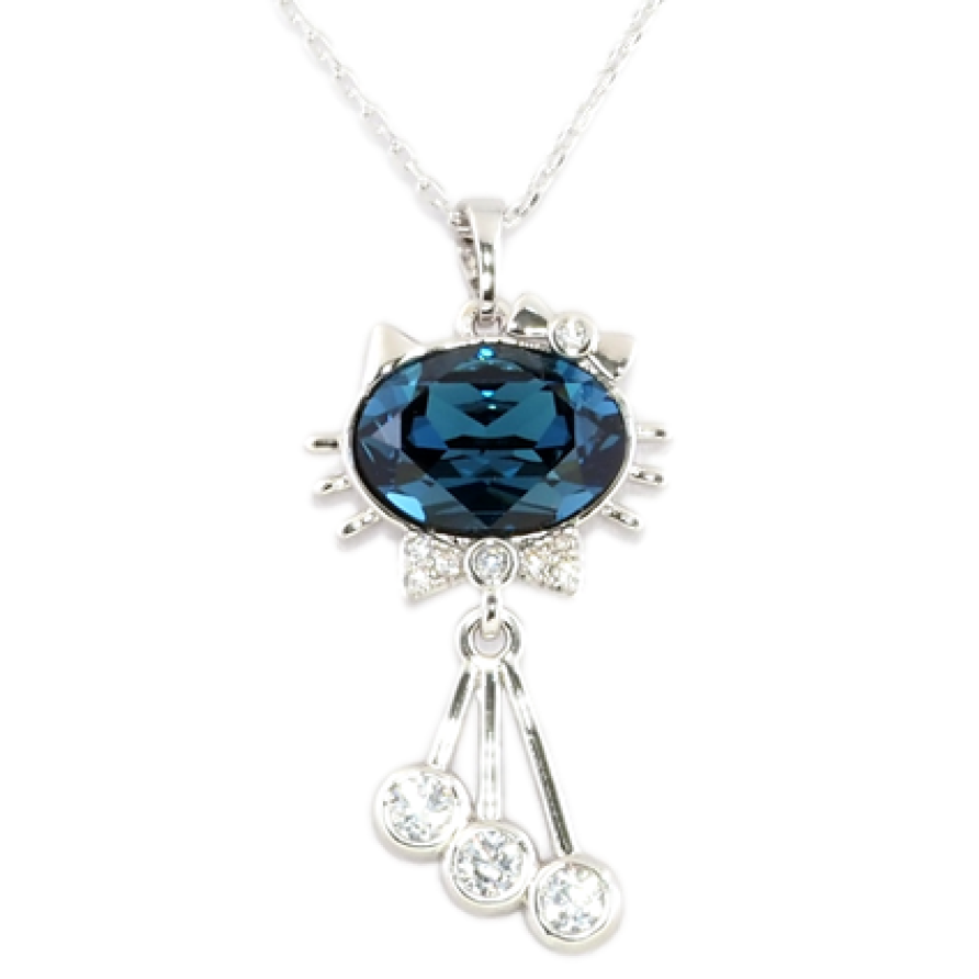 Кулон Xuping колір Родій із кристалами Swarovski на ланцюжку Котик із кристалом Montana довжина 40-45см х 1мм фото №1 Кулон Xuping колір Родій із кристалами Swarovski на ланцюжку Котик із кристалом Montana довжина 40-45см х 1мм фото №1