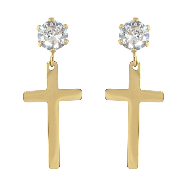 Сережки Xuping TTM Stainless Steel колір 14K пусети Підвіски хрестики на кристалах фото №23