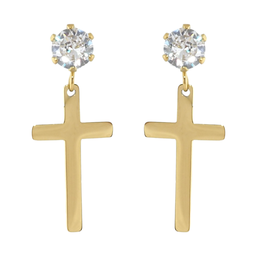 Сережки Xuping TTM Stainless Steel колір 14K пусети Підвіски хрестики на кристалах фото №1