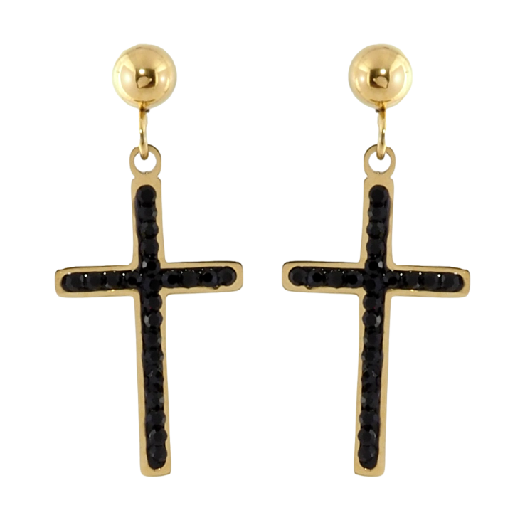 Серьги Xuping TTM Stainless Steel цвет 14K пусеты Подвески крестики с черным цирконием фото №22