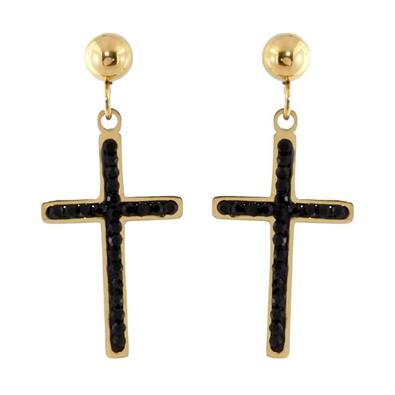 Сережки Xuping TTM Stainless Steel колір 14K пусети Підвіски хрестики з чорним цирконієм фото №6 Сережки Xuping TTM Stainless Steel колір 14K пусети Підвіски хрестики з чорним цирконієм фото №6