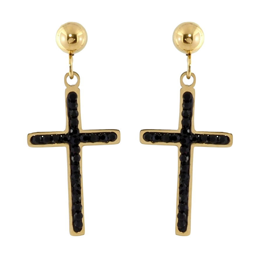 Серьги Xuping TTM Stainless Steel цвет 14K пусеты Подвески крестики с черным цирконием фото №1 Серьги Xuping TTM Stainless Steel цвет 14K пусеты Подвески крестики с черным цирконием фото №1