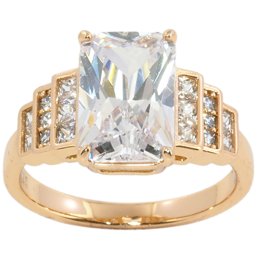 Кольцо Xuping Позолота 18K Крупный фианит с дорожками циркония фото №1 Кольцо Xuping Позолота 18K Крупный фианит с дорожками циркония фото №1