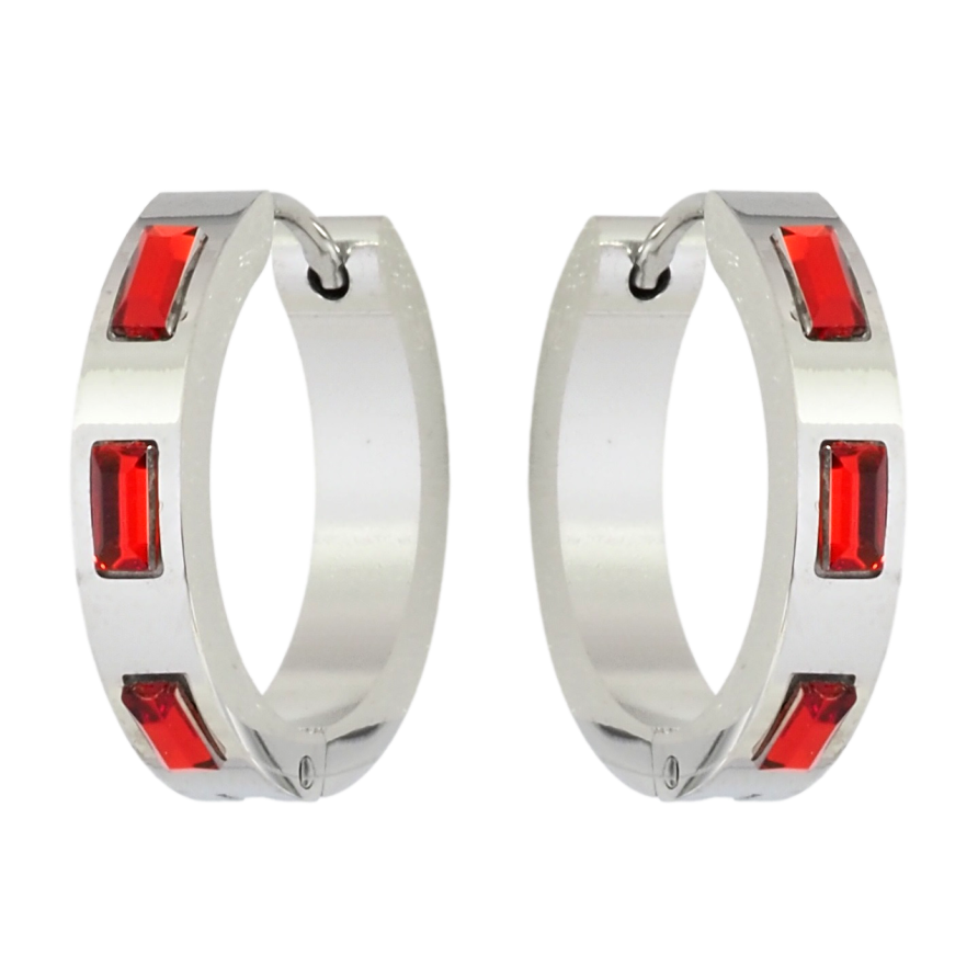 Серьги Xuping TTM Stainless Steel цвет Родий колечки Вставки красные кристаллы фото №1 Серьги Xuping TTM Stainless Steel цвет Родий колечки Вставки красные кристаллы фото №1