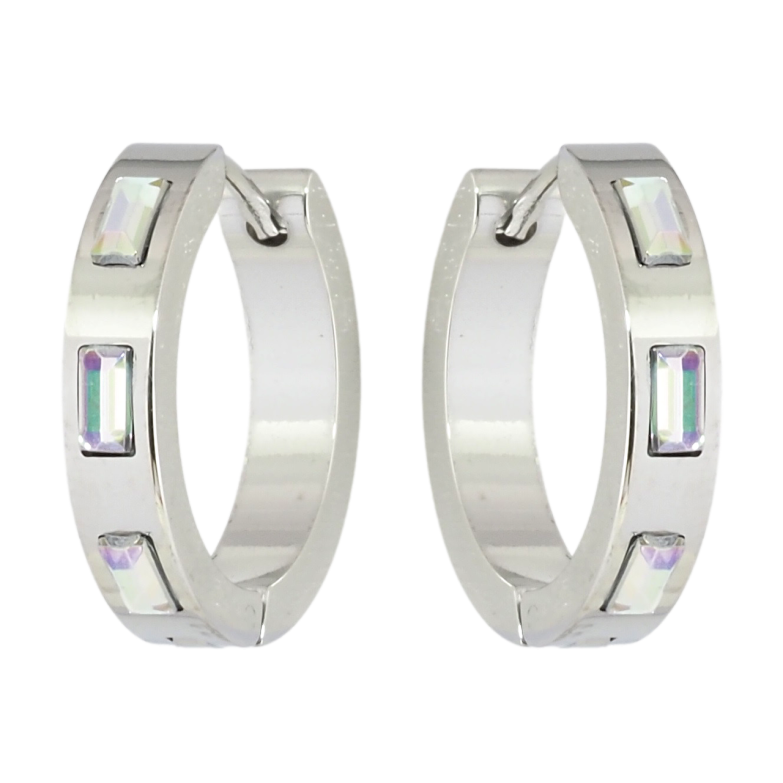 Серьги Xuping TTM Stainless Steel цвет Родий колечки Вставки радужные кристаллы фото №1 Серьги Xuping TTM Stainless Steel цвет Родий колечки Вставки радужные кристаллы фото №1