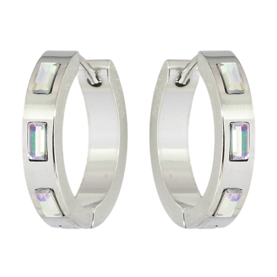 Серьги Xuping TTM Stainless Steel цвет Родий колечки Вставки радужные кристаллы фото №1 Серьги Xuping TTM Stainless Steel цвет Родий колечки Вставки радужные кристаллы фото №1