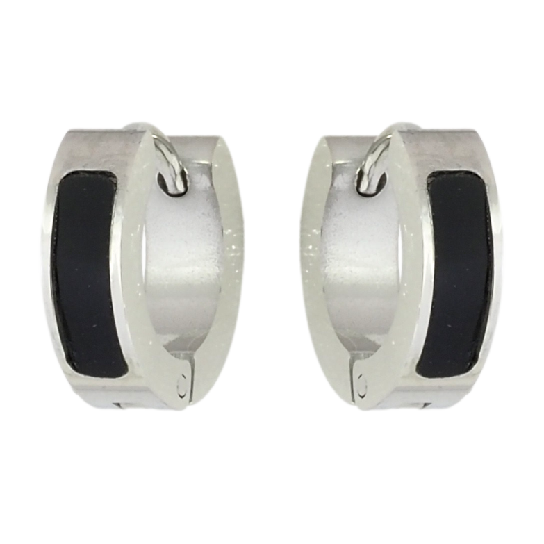 Сережки Xuping TTM Stainless Steel колір Родій колечка Візерунок чорні вставки фото №2 Сережки Xuping TTM Stainless Steel колір Родій колечка Візерунок чорні вставки фото №2