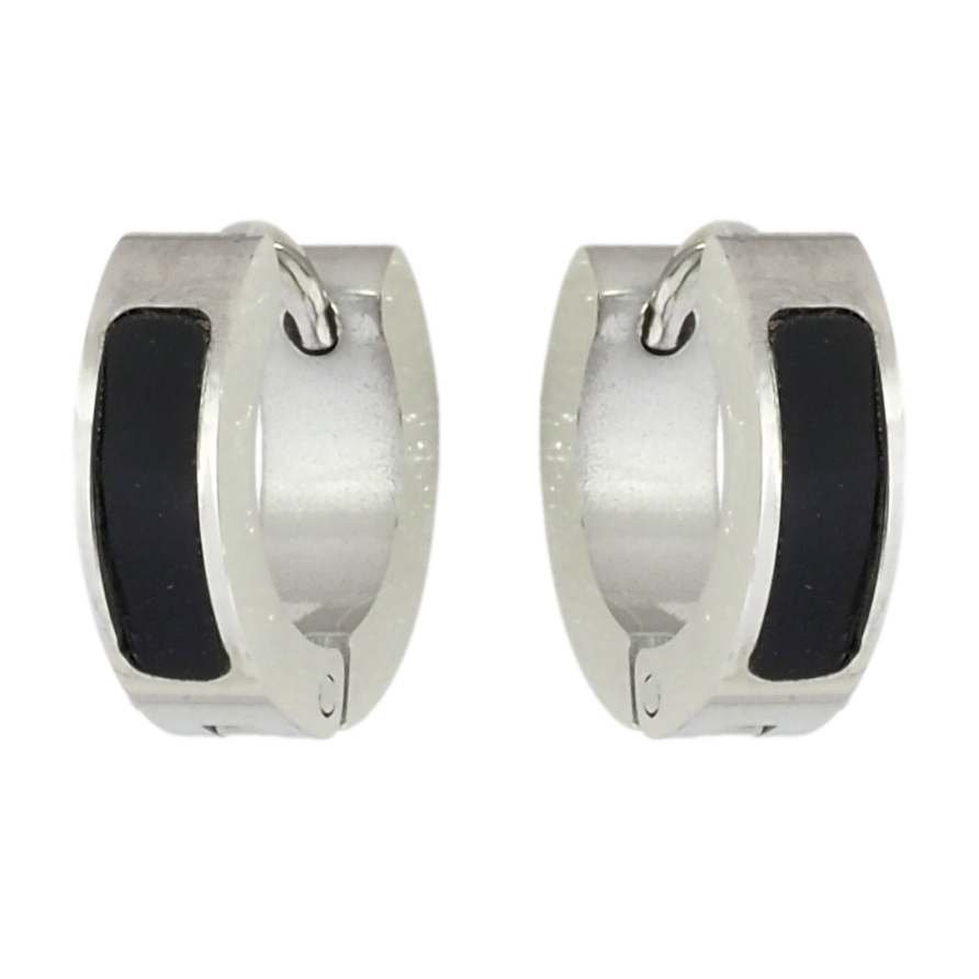 Серьги Xuping TTM Stainless Steel цвет Родий колечки Узор черные вставки фото №1 Серьги Xuping TTM Stainless Steel цвет Родий колечки Узор черные вставки фото №1