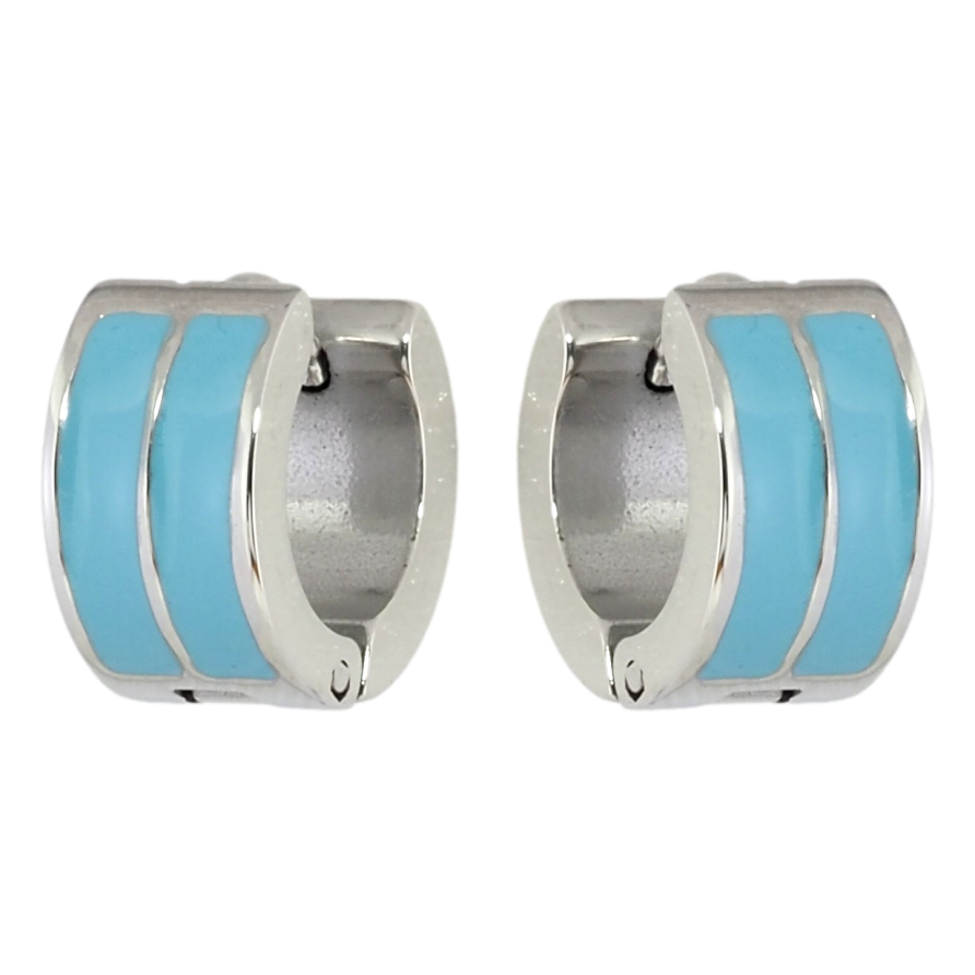 Серьги Xuping TTM Stainless Steel цвет Родий колечки Узор бирюзовой эмалью фото №1 Серьги Xuping TTM Stainless Steel цвет Родий колечки Узор бирюзовой эмалью фото №1