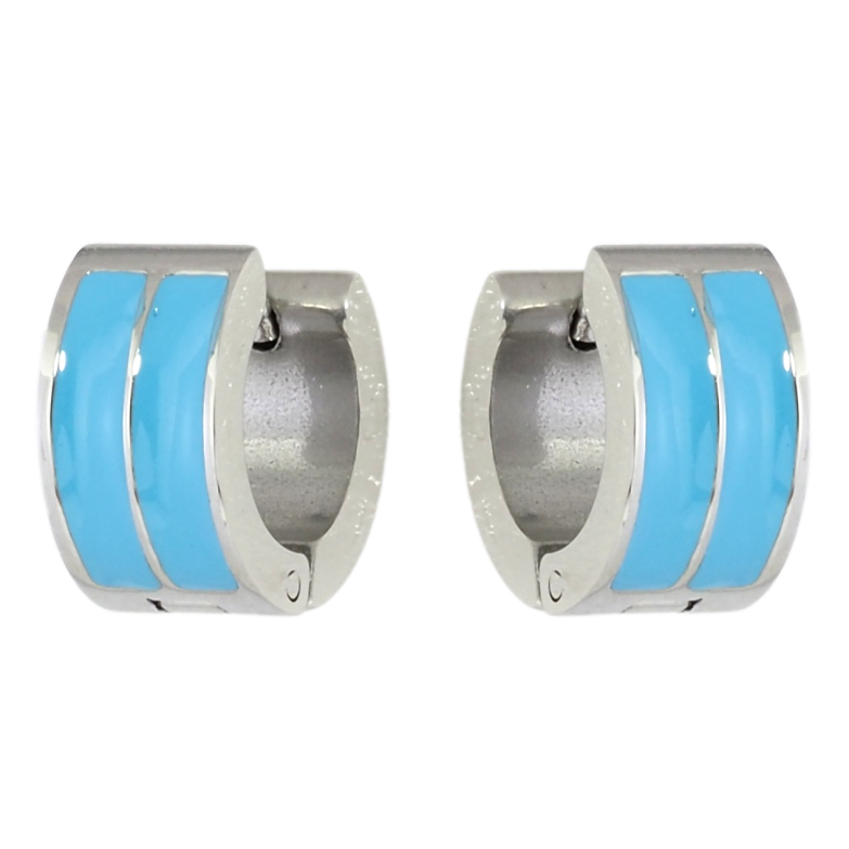 Сережки Xuping TTM Stainless Steel колір Родій колечка Візерунок блакитною емаллю фото №1 Сережки Xuping TTM Stainless Steel колір Родій колечка Візерунок блакитною емаллю фото №1