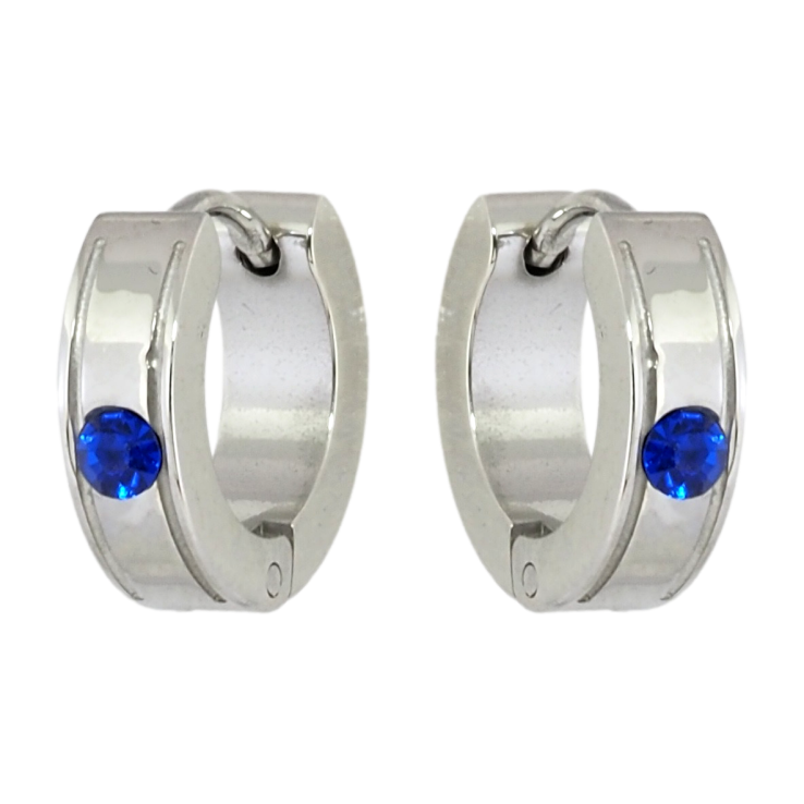 Серьги Xuping TTM Stainless Steel цвет Родий колечки Узор с вставкой синий цирконий фото №21