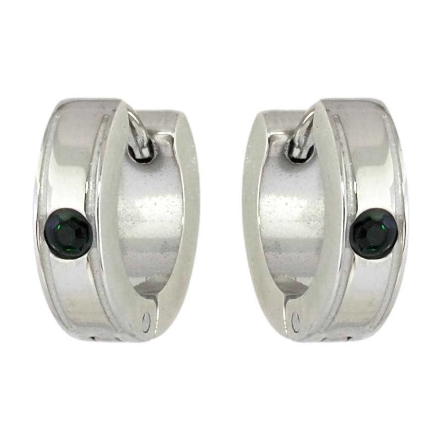 Серьги Xuping TTM Stainless Steel цвет Родий колечки Узор с вставкой зеленый цирконий фото №1 Серьги Xuping TTM Stainless Steel цвет Родий колечки Узор с вставкой зеленый цирконий фото №1