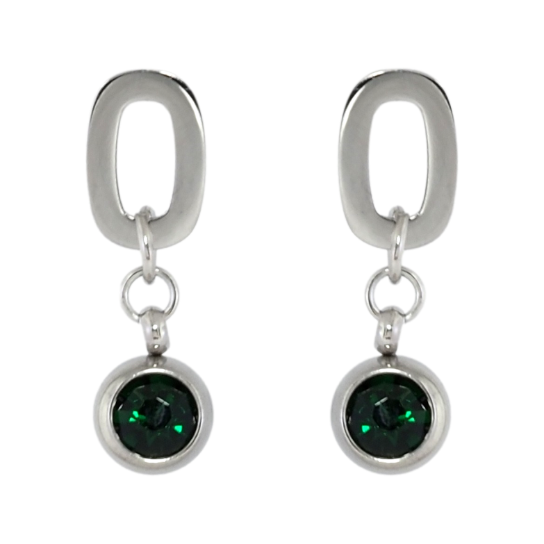 Сережки Xuping TTM Stainless Steel колір Родій пусети Підвіски з зеленими кристалами фото №3