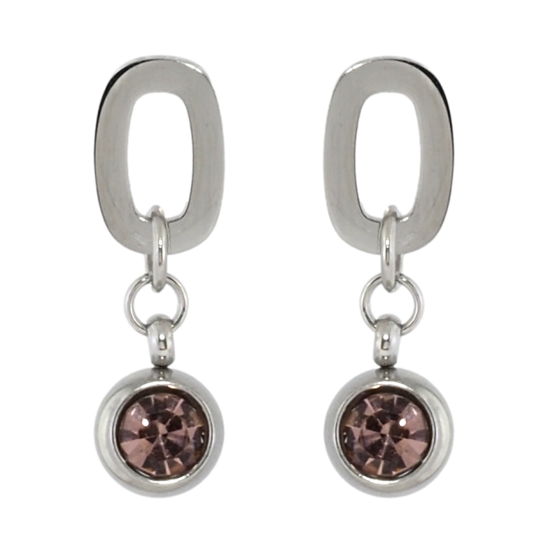 Сережки Xuping TTM Stainless Steel колір Родій пусети Підвіски з рожевими кристалами фото №1 Сережки Xuping TTM Stainless Steel колір Родій пусети Підвіски з рожевими кристалами фото №1