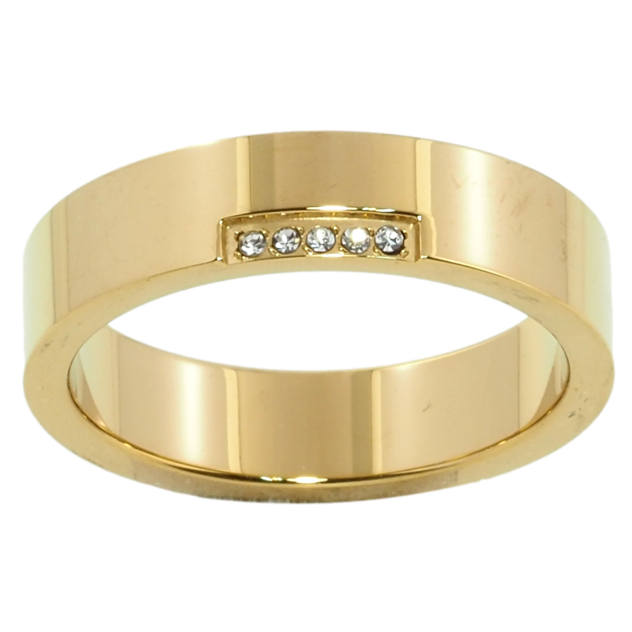 Кольцо Xuping TTM Stainless Steel Цвет 14К Узор с цирконием, шир. 5мм фото №1 Кольцо Xuping TTM Stainless Steel Цвет 14К Узор с цирконием, шир. 5мм фото №1