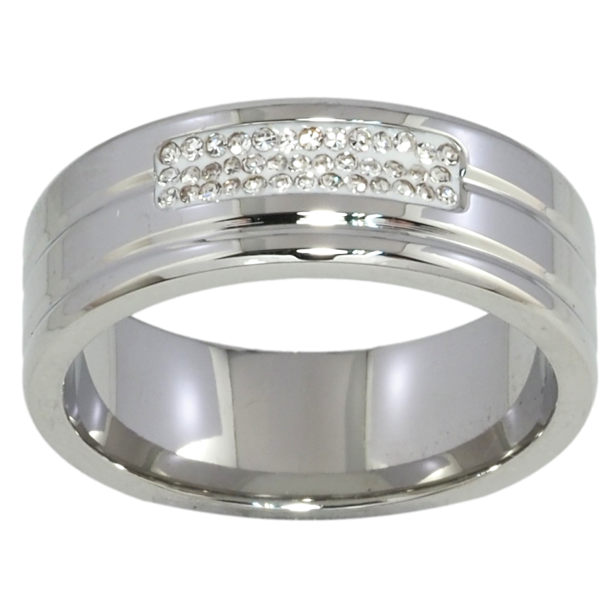 Кольцо Xuping TTM Stainless Steel Цвет Родий Узор с цирконием. шир. 7.5мм фото №1 Кольцо Xuping TTM Stainless Steel Цвет Родий Узор с цирконием. шир. 7.5мм фото №1