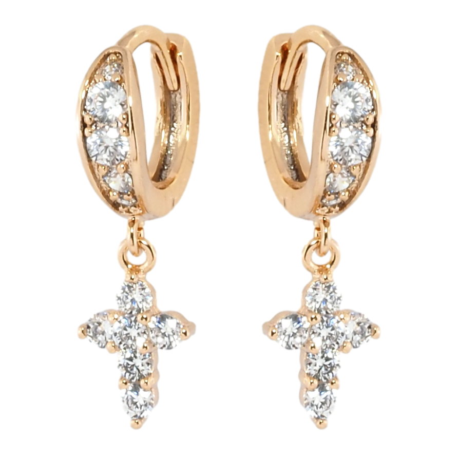 Сережки Xuping Позолота 18K підвіски на колечках Хрестики з цирконієм фото №1 Сережки Xuping Позолота 18K підвіски на колечках Хрестики з цирконієм фото №1