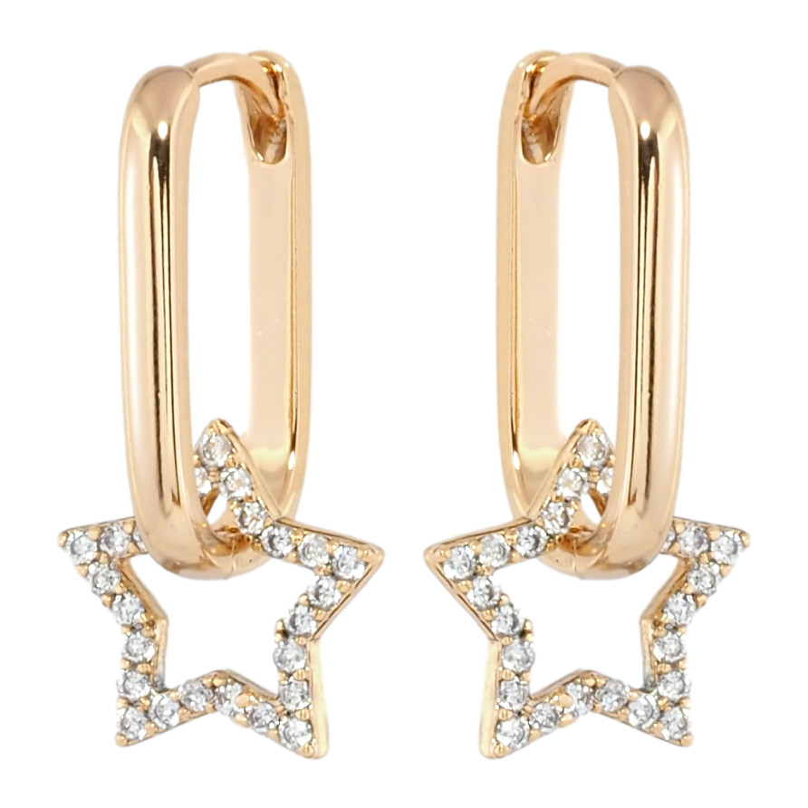 Серьги Xuping Позолота 18K подвески на колечках Звезды с цирконием 2 в 1 фото №1