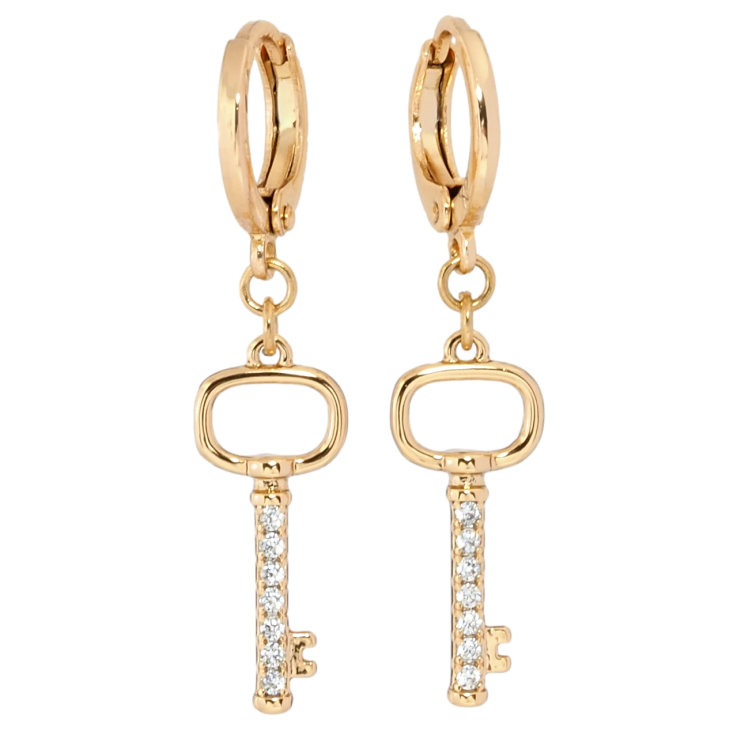 Серьги Xuping Позолота 18K подвески на колечках Ключики с цирконием на одну сторону фото №3 Серьги Xuping Позолота 18K подвески на колечках Ключики с цирконием на одну сторону фото №3