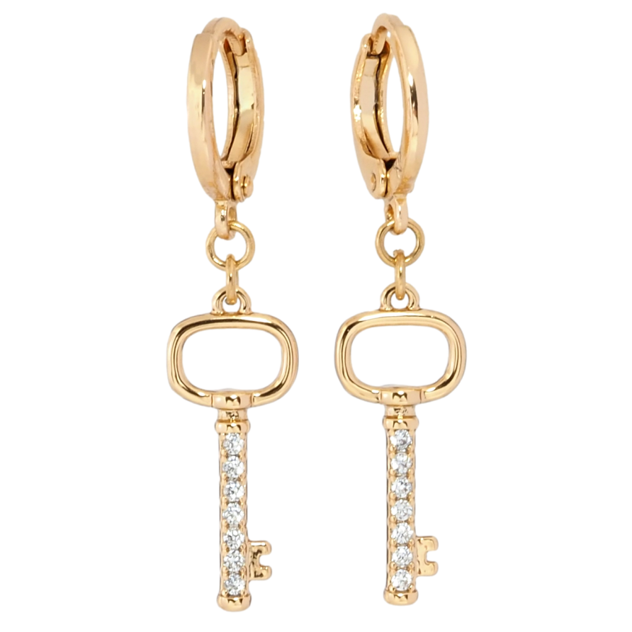 Серьги Xuping Позолота 18K подвески на колечках Ключики с цирконием на одну сторону фото №1