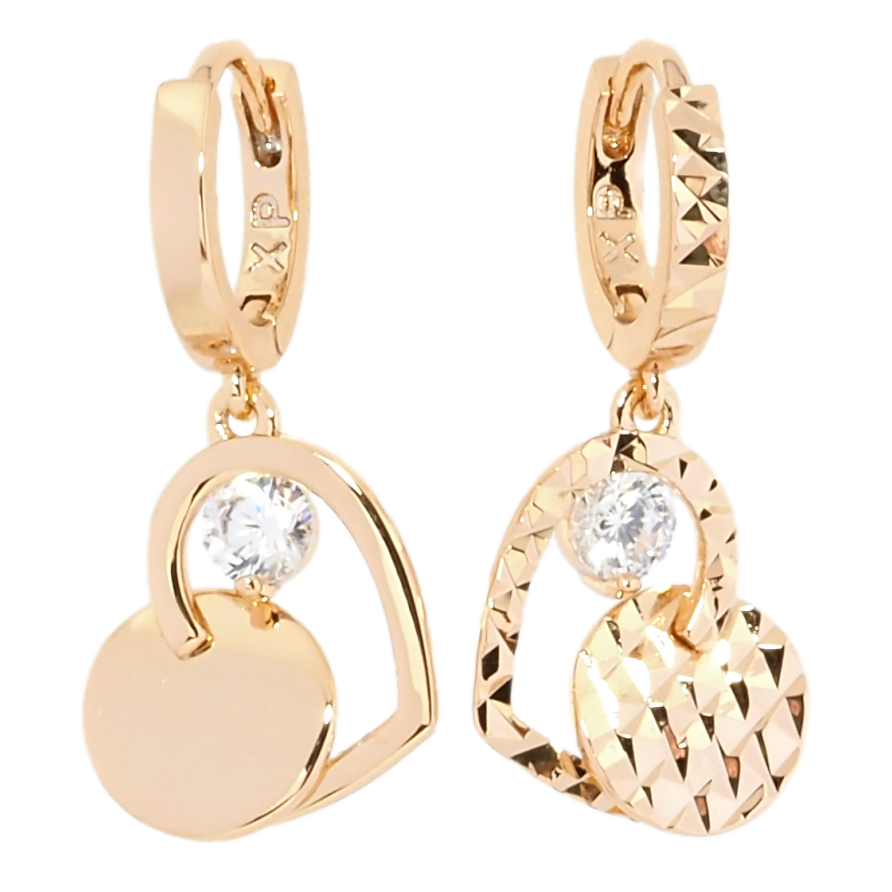 Сережки Xuping Позолота 18K підвіски на колечках Асиметричні серця фото №1 Сережки Xuping Позолота 18K підвіски на колечках Асиметричні серця фото №1
