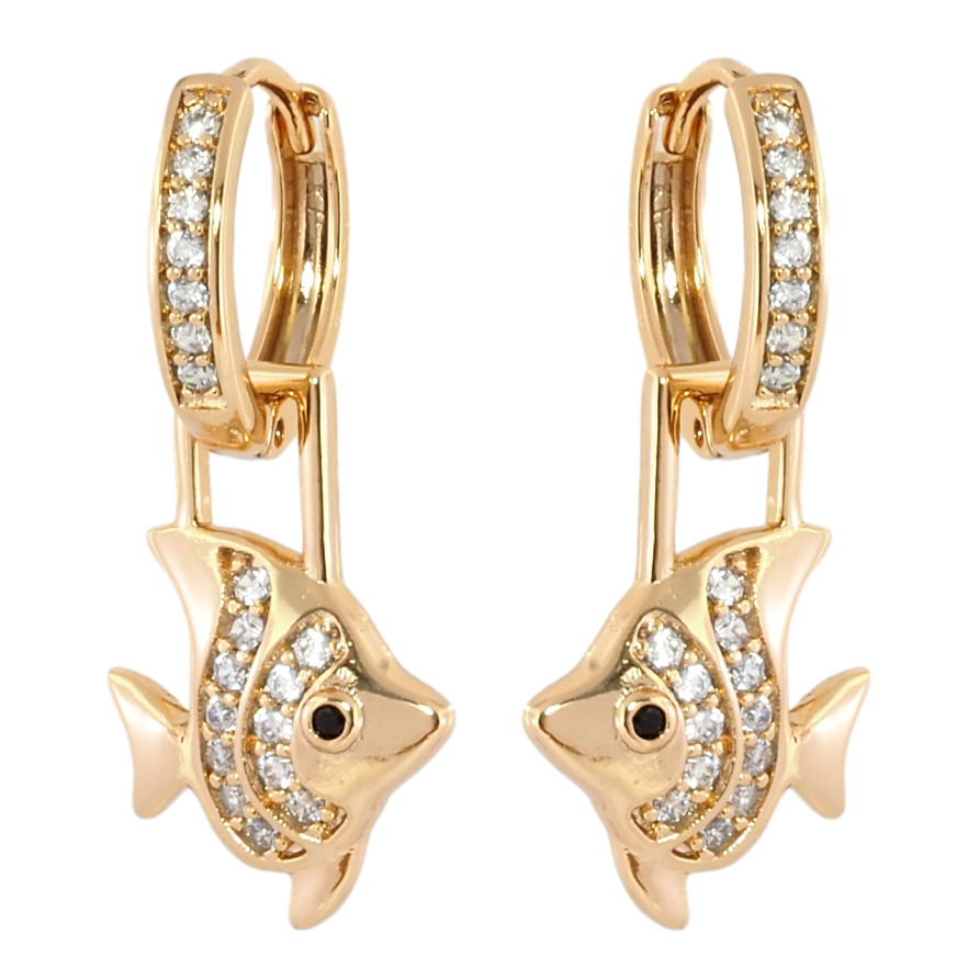 Серьги Xuping Позолота 18K подвески на колечках Рыбки 2 в 1 фото №1 Серьги Xuping Позолота 18K подвески на колечках Рыбки 2 в 1 фото №1