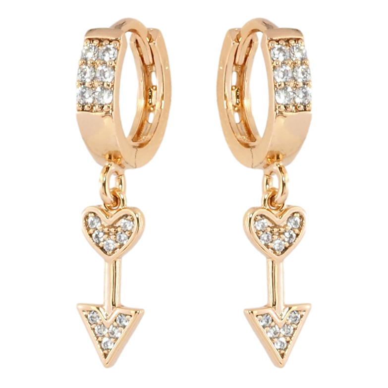 Сережки Xuping Позолота 18K підвіски на колечках Стріли з сердечками фото №1