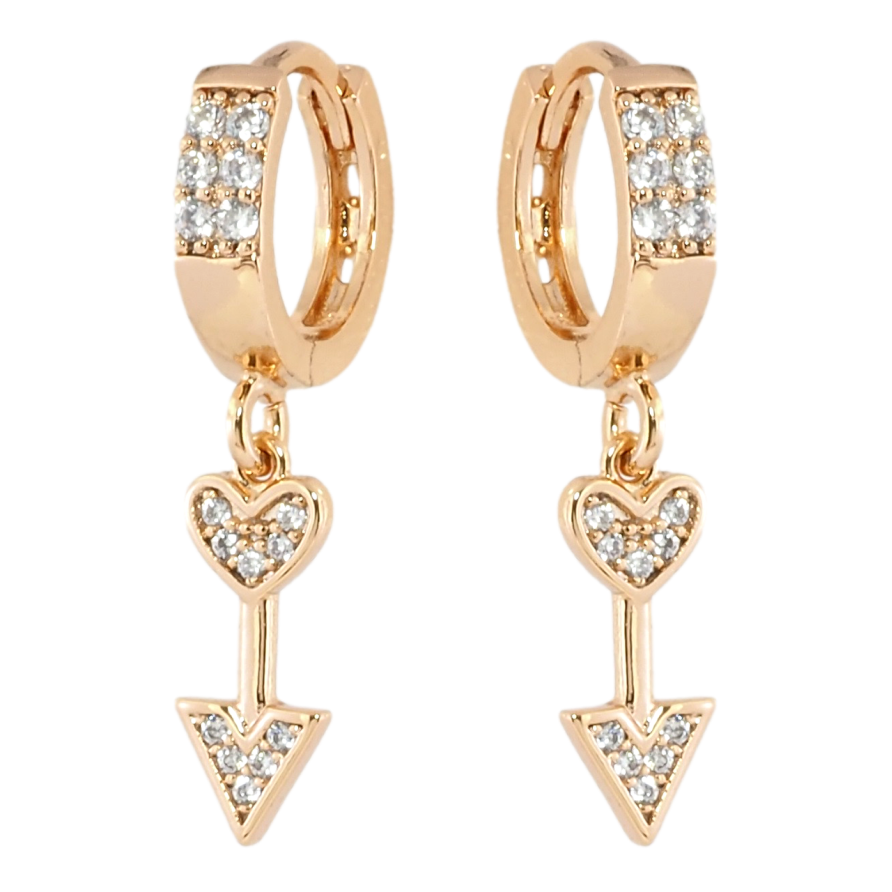 Серьги Xuping Позолота 18K подвески на колечках Стрелы с сердечками фото №1