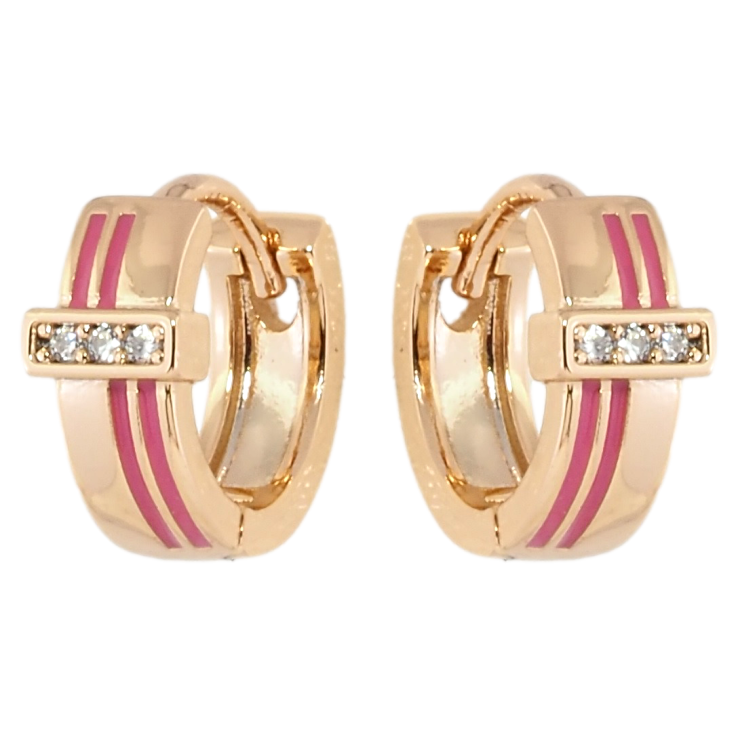 Серьги Xuping Позолота 18K колечки Узор с полосами розовой эмали и дорожками циркония фото №7 Серьги Xuping Позолота 18K колечки Узор с полосами розовой эмали и дорожками циркония фото №7