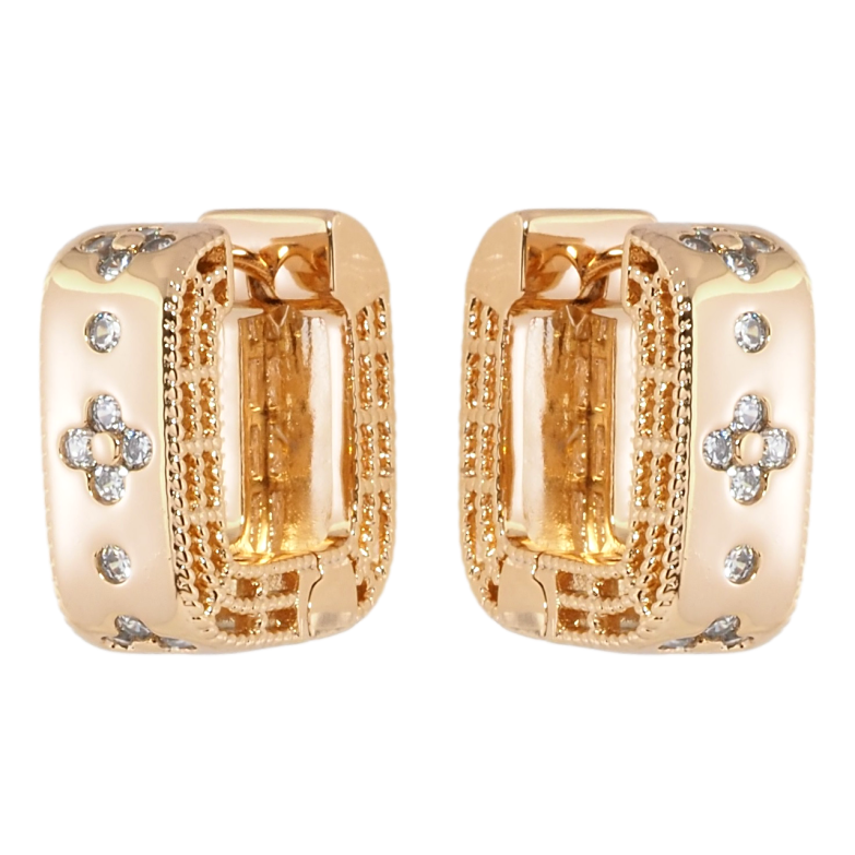 Сережки Xuping Позолота 18K колечка Квадратні з квітковим візерунком фото №3 Сережки Xuping Позолота 18K колечка Квадратні з квітковим візерунком фото №3