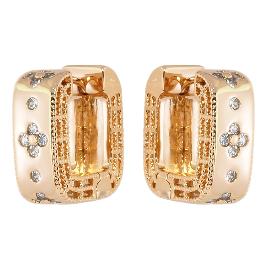 Серьги Xuping Позолота 18K колечки Квадратные с цветочным узором фото №1 Серьги Xuping Позолота 18K колечки Квадратные с цветочным узором фото №1