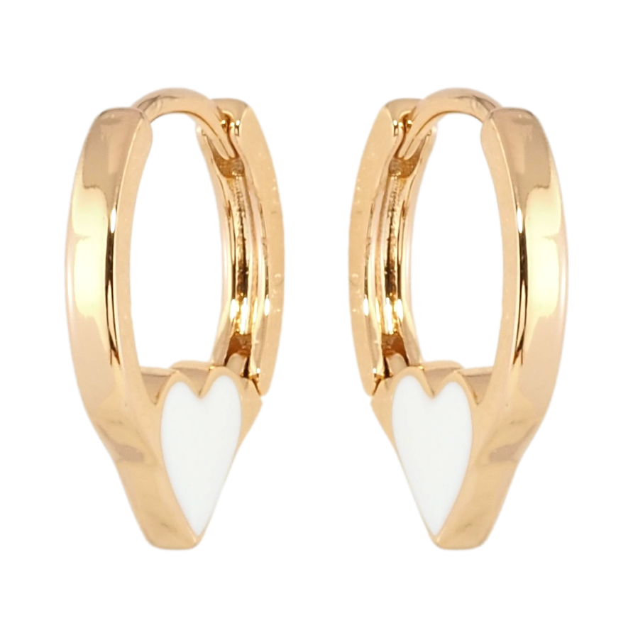 Сережки Xuping Позолота 18K колечка Бічний візерунок білі серця емаллю фото №1 Сережки Xuping Позолота 18K колечка Бічний візерунок білі серця емаллю фото №1