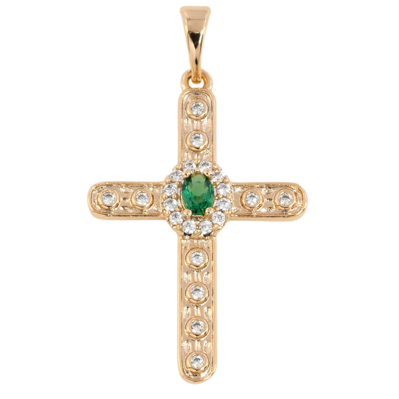 Кулон Xuping Позолота 18K Крест с цирконием и зеленым фианитом для цепочки до 5мм фото №1
