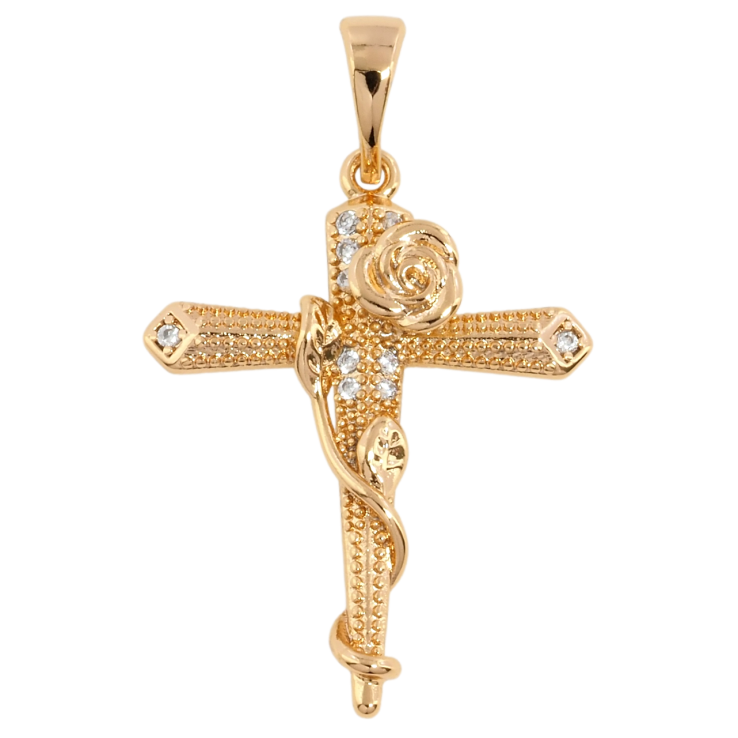 Кулон Xuping Позолота 18K Крест с цирконием и вьющимся цветком для цепочки до 5мм фото №15