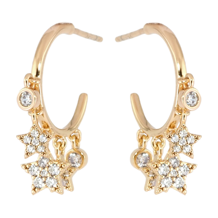 Серьги Xuping Позолота 18K пусеты Дуги с подвесками звездочки фото №2 Серьги Xuping Позолота 18K пусеты Дуги с подвесками звездочки фото №2