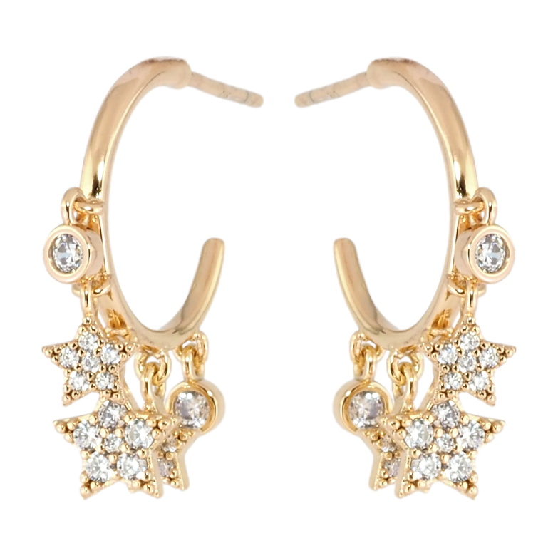 Серьги Xuping Позолота 18K пусеты Дуги с подвесками звездочки фото №4 Серьги Xuping Позолота 18K пусеты Дуги с подвесками звездочки фото №4