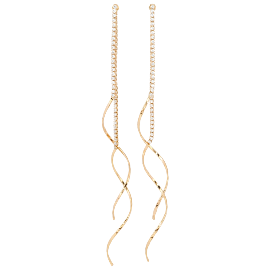Серьги Xuping Позолота 18K пусеты Витые подвески с дорожками циркония фото №1 Серьги Xuping Позолота 18K пусеты Витые подвески с дорожками циркония фото №1