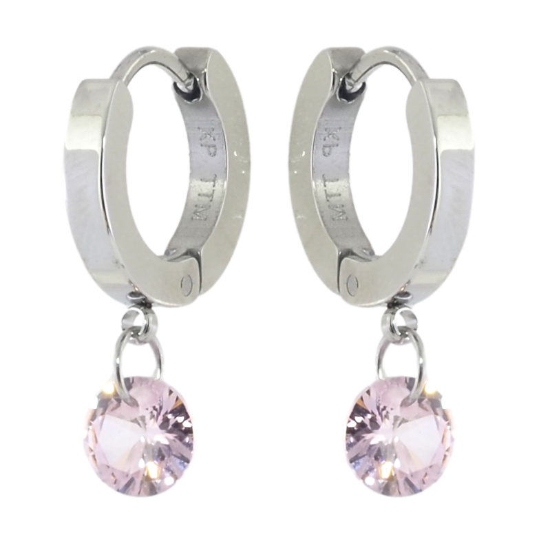 Сережки Xuping TTM Stainless Steel колір Родій підвіски на колечках Рожеві кристали ø 6мм фото №2 Сережки Xuping TTM Stainless Steel колір Родій підвіски на колечках Рожеві кристали ø 6мм фото №2