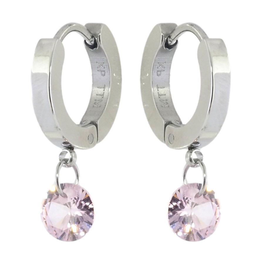 Сережки Xuping TTM Stainless Steel колір Родій підвіски на колечках Рожеві кристали ø 6мм фото №1 Сережки Xuping TTM Stainless Steel колір Родій підвіски на колечках Рожеві кристали ø 6мм фото №1
